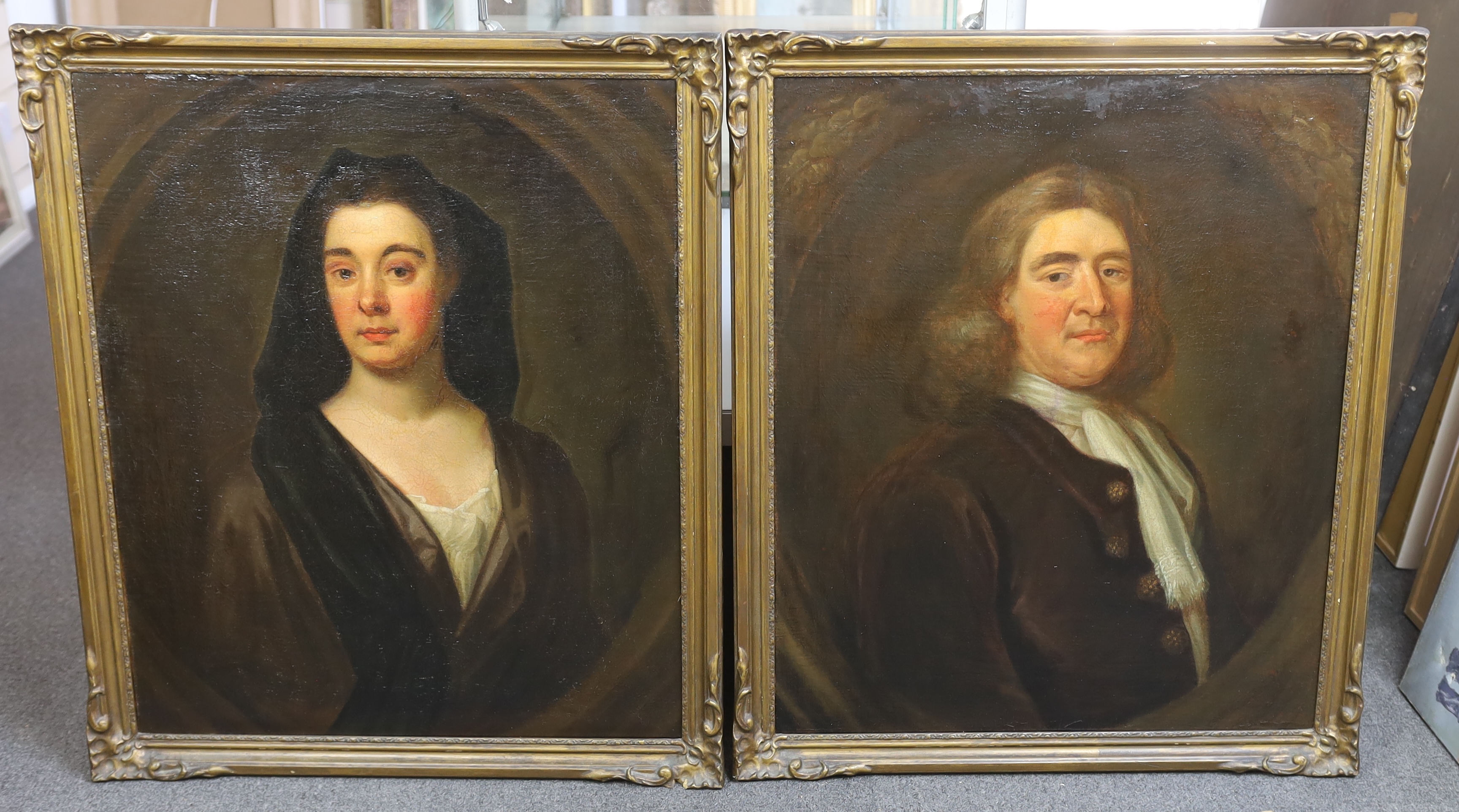 Early 18th century Continental School, Portraits of a lady and gentleman, oil on canvas, a pair, 77 x 64cm